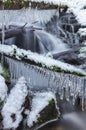 Angel falls, winter time with snow and icicles, Washington USA