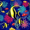 Angel Fish and Clown Fish Vector Seamless Repeat Textile Pattern Design Royalty Free Stock Photo