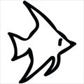 Cute Angel Fish Monochrome Lineart Cartoon Vector Illustration Motif Set. Hand Drawn Isolated Sea Life Elements Clipart