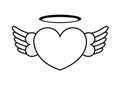 Angel flat heart icon in black color