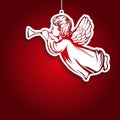 Angel flies and plays the trumpet , decoration, toy, religious symbol of Christianity hand drawn vector illustration Royalty Free Stock Photo