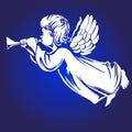 Angel flies and plays the trumpet , religious symbol of Christianity hand drawn vector illustration sketch