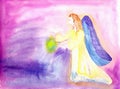 Angel flies a watercolor drawing