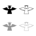 Angel with fly wing icon outline set black grey color vector illustration flat style image Royalty Free Stock Photo