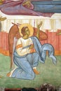 Angel, fresco at the external wall of the 15th-century monastery Assumption of the Virgin Mary in Tvrdos, Bosnia and Herzegovina