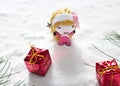 Angel and gift on snow, doll hand made concept