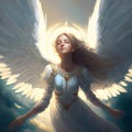 Angel girl descends from heaven Royalty Free Stock Photo