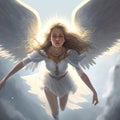 Angel girl descends from heaven Royalty Free Stock Photo