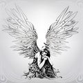 Angel girl in ornament. vector illustration Royalty Free Stock Photo
