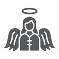 Angel glyph icon, religion and heaven, character sign, vector graphics, a solid pattern on a white background. Royalty Free Stock Photo