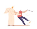 Angel Guardian Character Swiftly Appears, Catching Elderly Man As He Slips On Banana Peel, Offering Comforting Support
