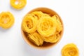 Angel hair pasta on white background, top view Royalty Free Stock Photo