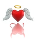 Angel heart seen as a devil heart in reflection Royalty Free Stock Photo