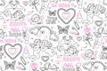 Angel and heart tattoo art 1990s-2000s seamless pattern. Love concept. Happy valentines day.