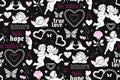 Angel and heart tattoo art 1990s-2000s seamless pattern. Love concept. Happy valentines day. Royalty Free Stock Photo