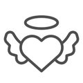 Angel heart with wings line icon. Angelic love, winged shape and halo symbol, outline style pictogram on white Royalty Free Stock Photo