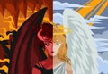 Angel in heaven and demon in hell Royalty Free Stock Photo