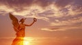 Angel in heaven over beautiful sunset panoramic view Royalty Free Stock Photo