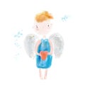 Angel holding heart in hands. Digital watercolor artisitic illustration for cards and prints Royalty Free Stock Photo