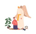 Angel Keeper Character Attentively Listens To The Childs Prayers, Providing Comfort And Guidance, Vector Illustration