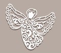 Angel for laser cutting on beige background. Ornamental simple monochrome flying angel