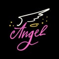 Angel lettering teen age youth text girl concept with wing and nimbus