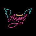 Angel lettering teen age youth text girl concept with wing and nimbus. Lettering typography illustration