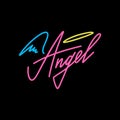 Angel lettering teen age youth text girl concept with wing and nimbus. Lettering typography illustration