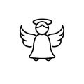 Holy angel line icon. linear style sign for mobile concept and web design. Angel with wings and halo outline vector Royalty Free Stock Photo
