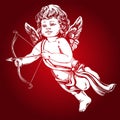 Angel , little baby. Cupid shoots a bow with an arrow, Valentine`s day, greeting card hand drawn vector illustration