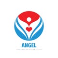 Angel love red heart logo design. Human character sign. Wings symbol. Positive development icon. Vector illustration. Royalty Free Stock Photo