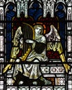 Angel making music ( playing harp)in stained glass Royalty Free Stock Photo