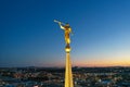 Angel Moroni of Mormon Church against night sky. Royalty Free Stock Photo