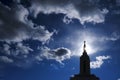 Angel Moroni on Top of Mormon LDS Temple with Sky and Clouds