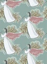 Angel music christmas new year blue pink seamless pattern paint textured vector Royalty Free Stock Photo