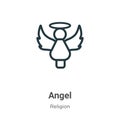 Angel outline vector icon. Thin line black angel icon, flat vector simple element illustration from editable religion concept