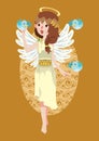 angel playing with birds. Vector illustration decorative design