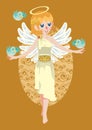 angel playing with birds. Vector illustration decorative design