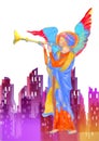 Angel playing trumpet. Watercolor painting Royalty Free Stock Photo