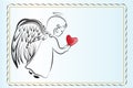 Angel praying with a love heart card sketch logo Royalty Free Stock Photo