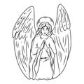angel prays on his knees religious symbol of Christianity hand drawn vector Royalty Free Stock Photo