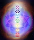 Human body 7 Chakras energy system, yoga meditation, rainbiw spiritual energy healing, merkaba, star soul portal