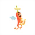 Angel Red Hot Chili Pepper Humanized Emotional Flat Cartoon Character With Wings And Halo Playing Lyre Royalty Free Stock Photo