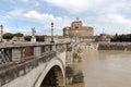 Angel`s Castle and bridge Pons Aelius with river Tiber, Rome