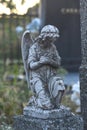 Stone angel sculpture on the cemetery Royalty Free Stock Photo