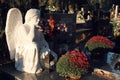 Angel sculpture on a grave in a cemetery in Skoszewy, Poland