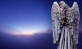 Angel sculpture over dark sky panoramic view Royalty Free Stock Photo