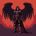 Dark Winged Angel: A Crimson Cartoony Character In 16-bit Style