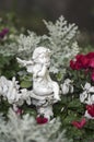 Angel sitting in a flower bed Royalty Free Stock Photo