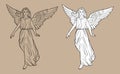 Angel Sketch. Christmas Christian Christmas drawing with black lines isolated